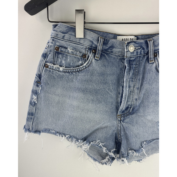 Agolde Parker Cut Off Distressed Jean Shorts Raw Hem Blue Denim Women's Size 27 - Picture 3 of 12
